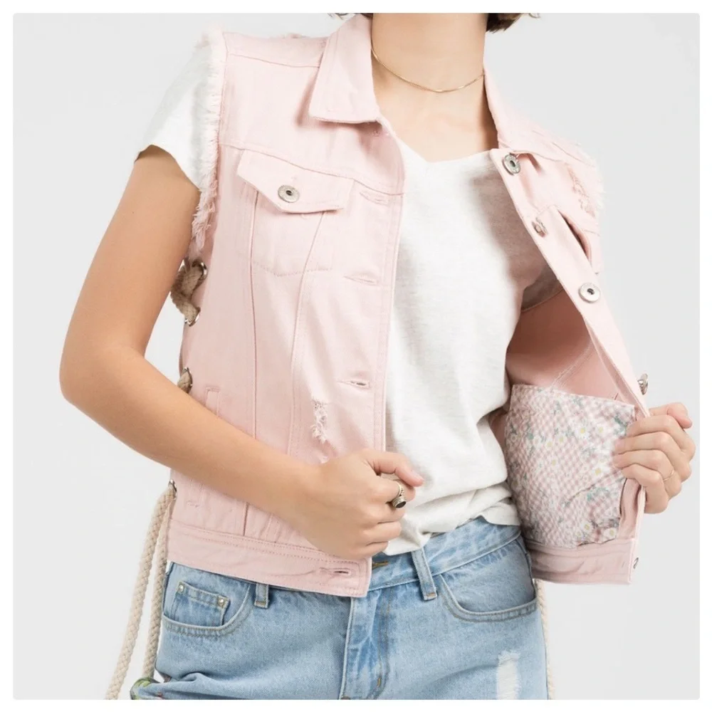 POL Pink Distressed Denim Vest - Picture 2 of 11